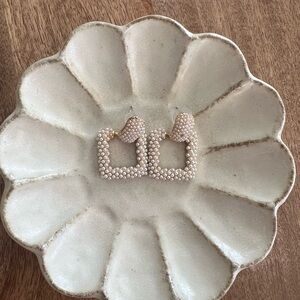 Pearl-Embellished Cream Drop Square Earrings COSTUME EARRINGS